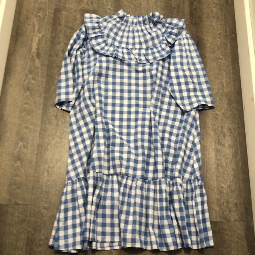 Blue and white checkered dress